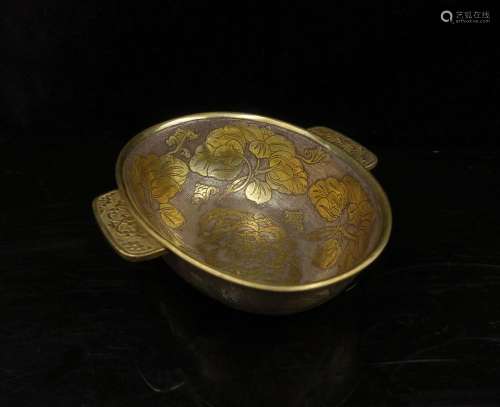 CHINESE GILT SILVER FLORAL BOWL