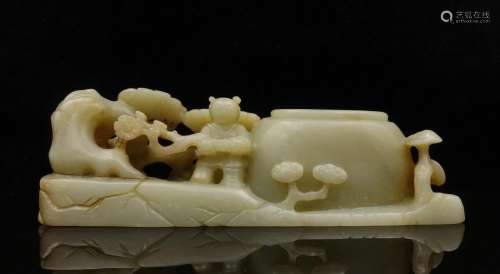 CHINESE CELADON JADE CARVED INK WELL