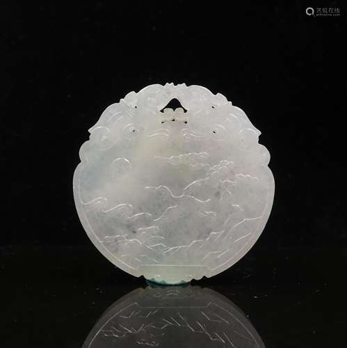 CHINESE JADEITE CARVED PLAQUE PENDANT