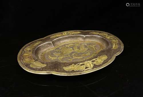 CHINESE GILT SILVER TRAY