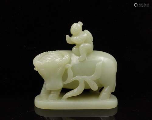 CHINESE CELADON WHITE JADE BOY ON WATER BUFFALO