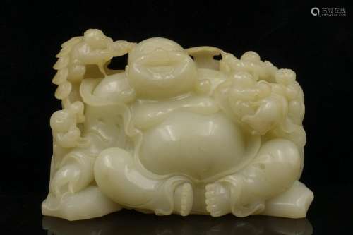 CHINESE CELADON JADE CARVED HOTEI