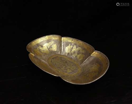 CHINESE GILT SILVER LOBBED SHAPE BOWL