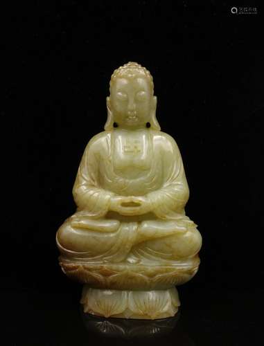 CHINESE JADE CARVED FIGURE OF SHAKYAMUNI