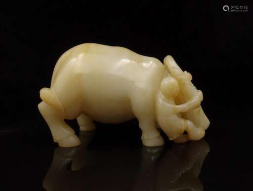 CHINESE JADE CARVED BOY WITH WATER BUFFALO