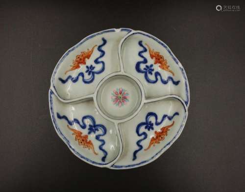 CHINESE B/W IRON RED GLAZED PORCELAIN PLATE