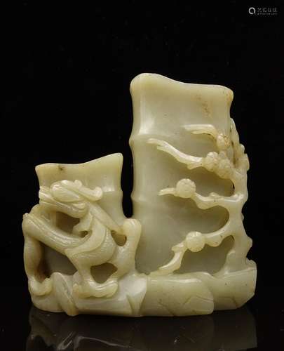 CHINESE WHITE JADE CARVED BRUSH POT