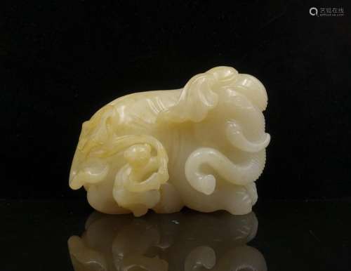 CHINESE WHITE JADE CARVED BOY WITH ELEPHANT