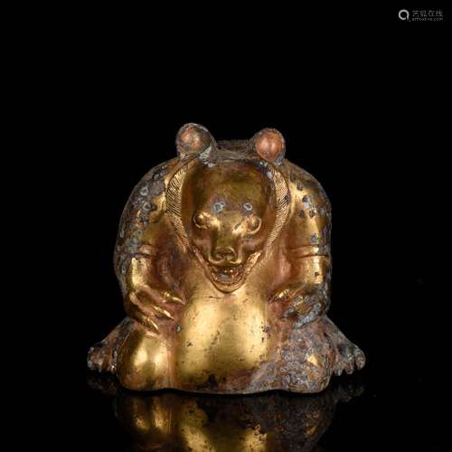 CHINESE GILT BRONZE FIGURE OF BEAR