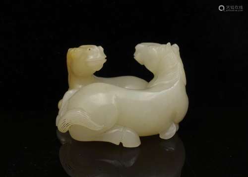 CHINESE WHITE JADE CARVED HORSES