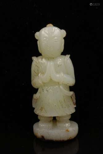 CHINESE WHITE JADE CARVED BOY