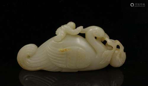 CHINESE WHITE JADE CARVED BOY ON MANDARIN DUCK