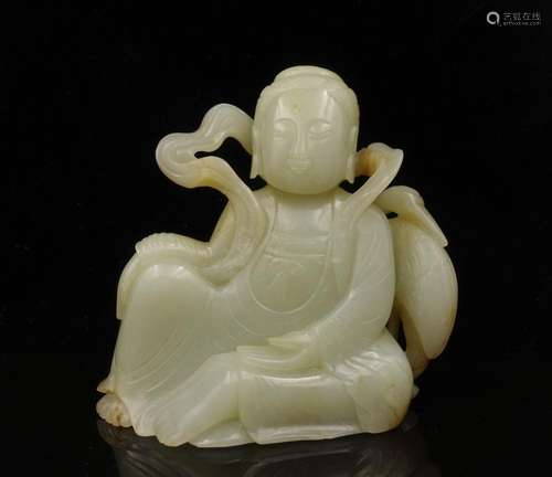 CHINESE CELADON JADE CARVED GUANYIN