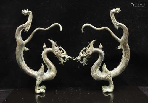 CHINESE PAIR OF SILVER DRAGONS