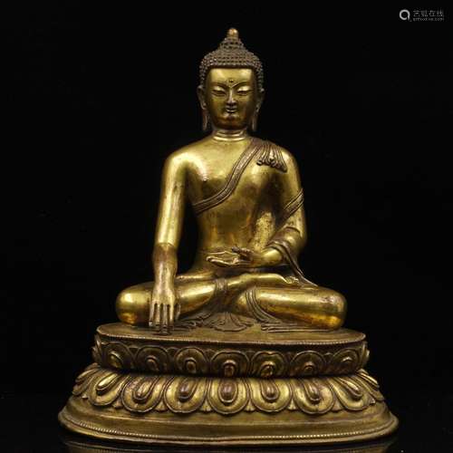 CHINESE GILT BRONZE FIGURE OF SHAKYAMUNI