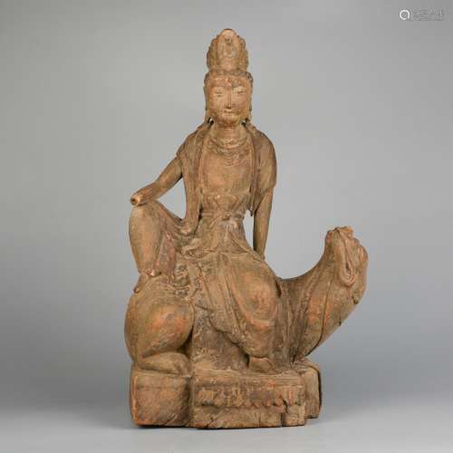 CHINESE WOOD CARVED FIGURE OF GUANYIN