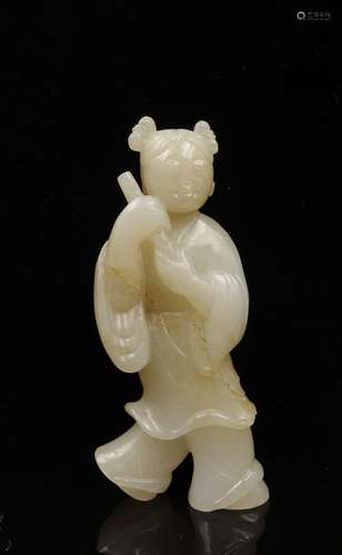 CHINESE WHITE JADE CARVED BOY