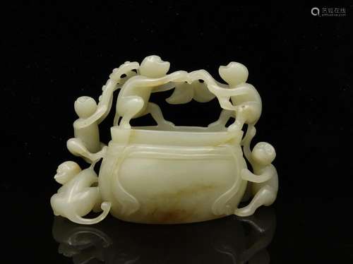 CHINESE WHITE JADE CARVED MONKEYS