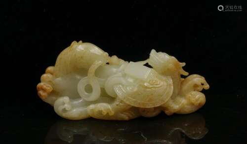 CHINESE JADE CARVED HORSE AND QILIN