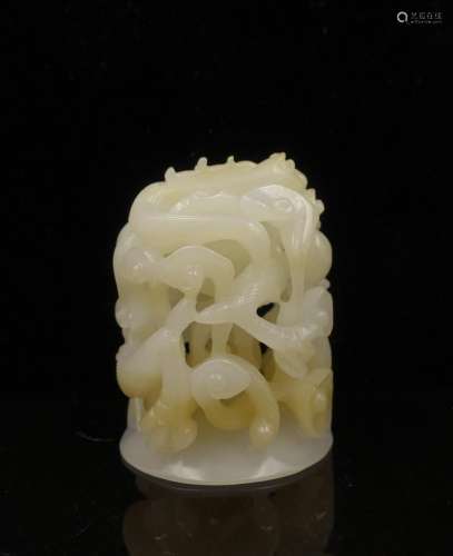CHINESE WHITE JADE CARVED CENSER FINIAL