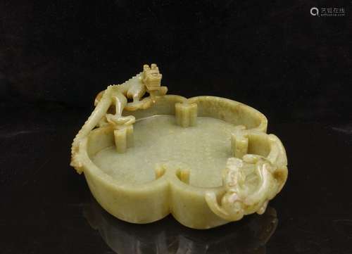 CHINESE CELADON JADE DRAGON BRUSH WASHER