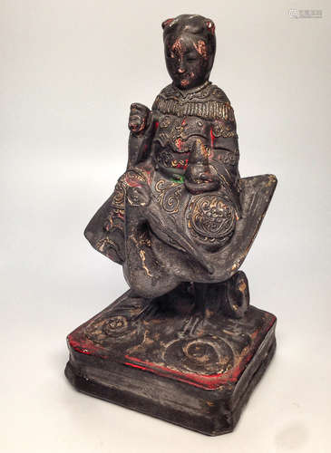 17-19TH CENTURY, A FAIRY DESIGN PAINTING WOODCARVING STATUE, QING DYNASTY