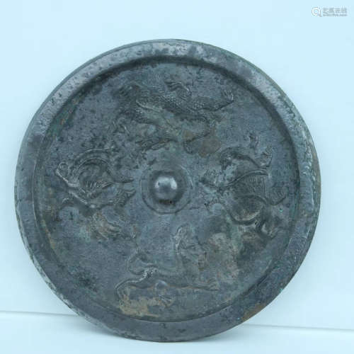 206BC-220AD, A MYTHICAL CREATURES PATTERN BRONZE MIRROR, HAN DYNASTY