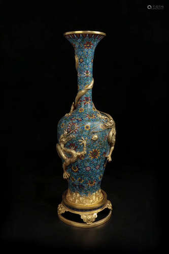 A PAIR OF CLOISONNE DRAGON DESIGN VASES