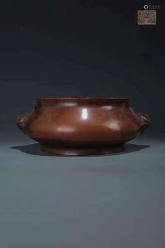 17-19TH CENTURY, A BRONZE DOUBLE-EAR FURNACE, QING DYNASTY