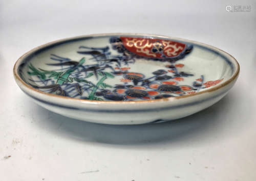 A PLUM BAMBOO PATTERN FIVE-COLOUR PLATE