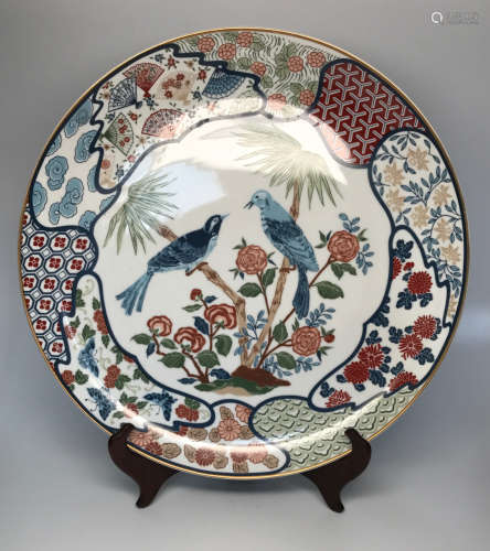 A FLORAL&BIRD PATTERN LARGE PLATE