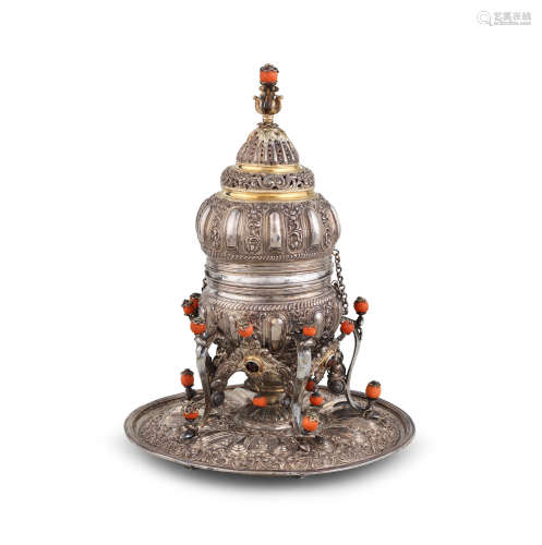 An Ottoman coral-set parcel-gilt silver incense burner Turkey or the Balkans, 19th Century