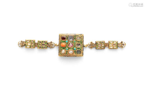 A gem-set and enamelled gold navaratna bazuband India, 18th/ 19th Century