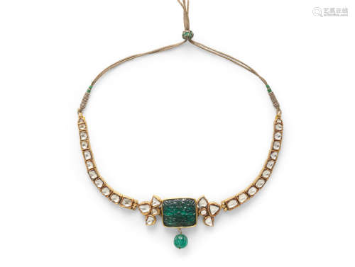 An emerald and diamond-set necklace India, Late 19th Century