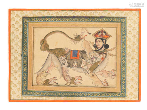 A beast in composite form, perhaps representing Buraq, the mount of the Prophet Muhammad during the mi'raj, or the constellation Leo Provincial Mughal, second half of the 18th Century