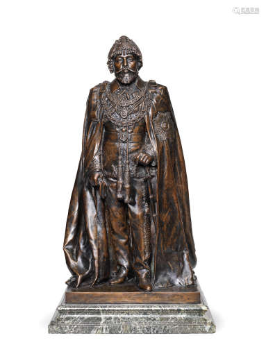 A bronze sculpture of Maharajah Chandra Shamsher Janga Bahadur Rana (1863-1929), Prime Minister of Nepal 1901-29, in the robes of the Order of the Bath, by Domenico Antonio Tonelli (1865-1953) stamped D. A. Tonelli and dated 27.12.09 on left side of base
