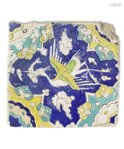 A Safavid cuerda seca pottery tile Persia, 17th Century