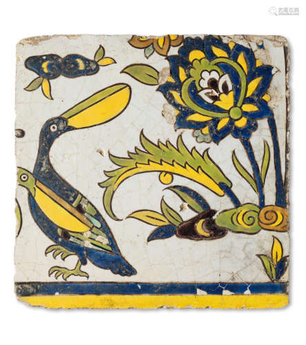 A Safavid cuerda seca pottery tile Persia, 17th Century