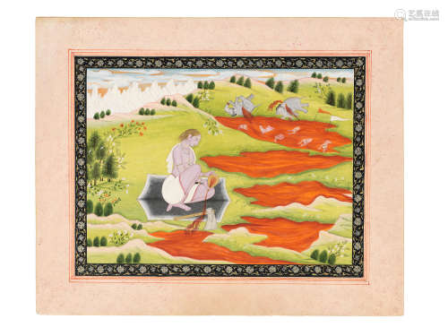 An illustration to a dashavatara series: Parashurama, or Rama with the axe, filling five lakes (samanta-panchaka) with the blood of the Kshattriyas  Mandi, circa 1810-1820