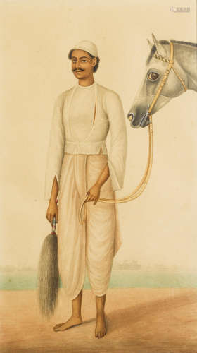 A groom holding a horse's bridle and a chauri, attributed to Shaykh Muhammad Amir of Karraya Calcutta, circa 1841