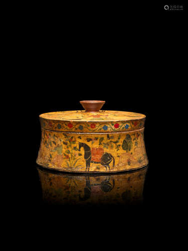 A rare lacquered wood betel-box (pandan) North India, mid 17th Century