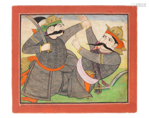 A scene from the Mahabharata, depicting Bhima killing Duryodhana Kangra, circa 1820
