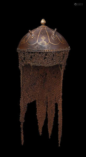 A Mughal gold koftgari steel helmet North India, 17th/ 18th Century