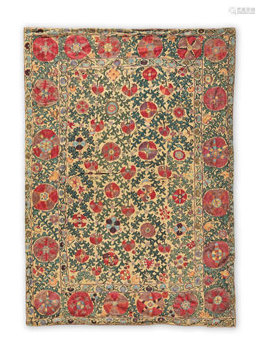 A Bokhara silk-embroidered linen panel (susani) Central Asia, 19th Century