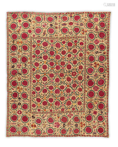 A Tashkent silk embroidered linen panel (susani) Central Asia, 19th Century