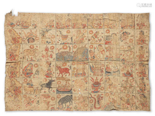 A Kamasan cloth painting of a thirty five-day calendar (tabing plintangan) Bali, late 19th Century