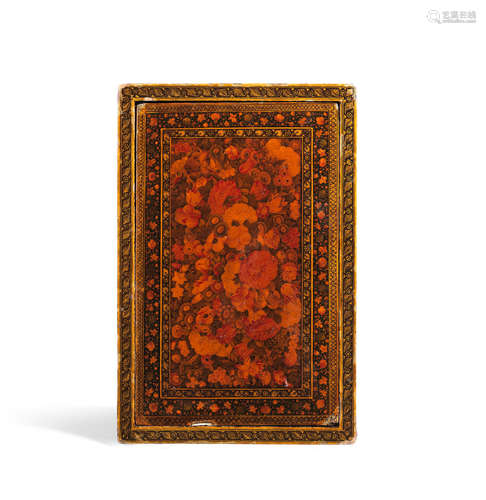 A large Qajar lacquer papier mâché mirror case Persia, 19th Century