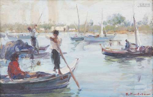 Boats on the Nile Kamel Moustafa(Egyptian, 1917-1982)