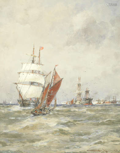 Two views of shipping in Portsmouth harbour the first 30.5 x 21cm (12 x 8 1/4in); the second 26.5 x 21cm (10 7/16 x 8 1/4in). (2) Thomas Bush Hardy(British, 1842-1897)