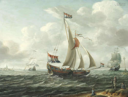 A Dutch yacht and other shipping off a coast Pieter Lofvers(Dutch, 1710-1788)